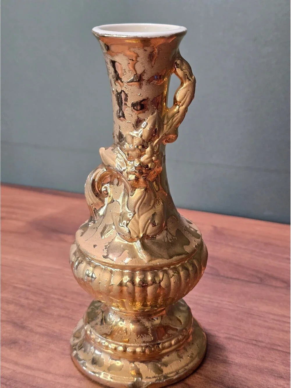 Vintage 24K Weeping Gold Vase | Hollywood Regency Ornate Dual Handle Urn
